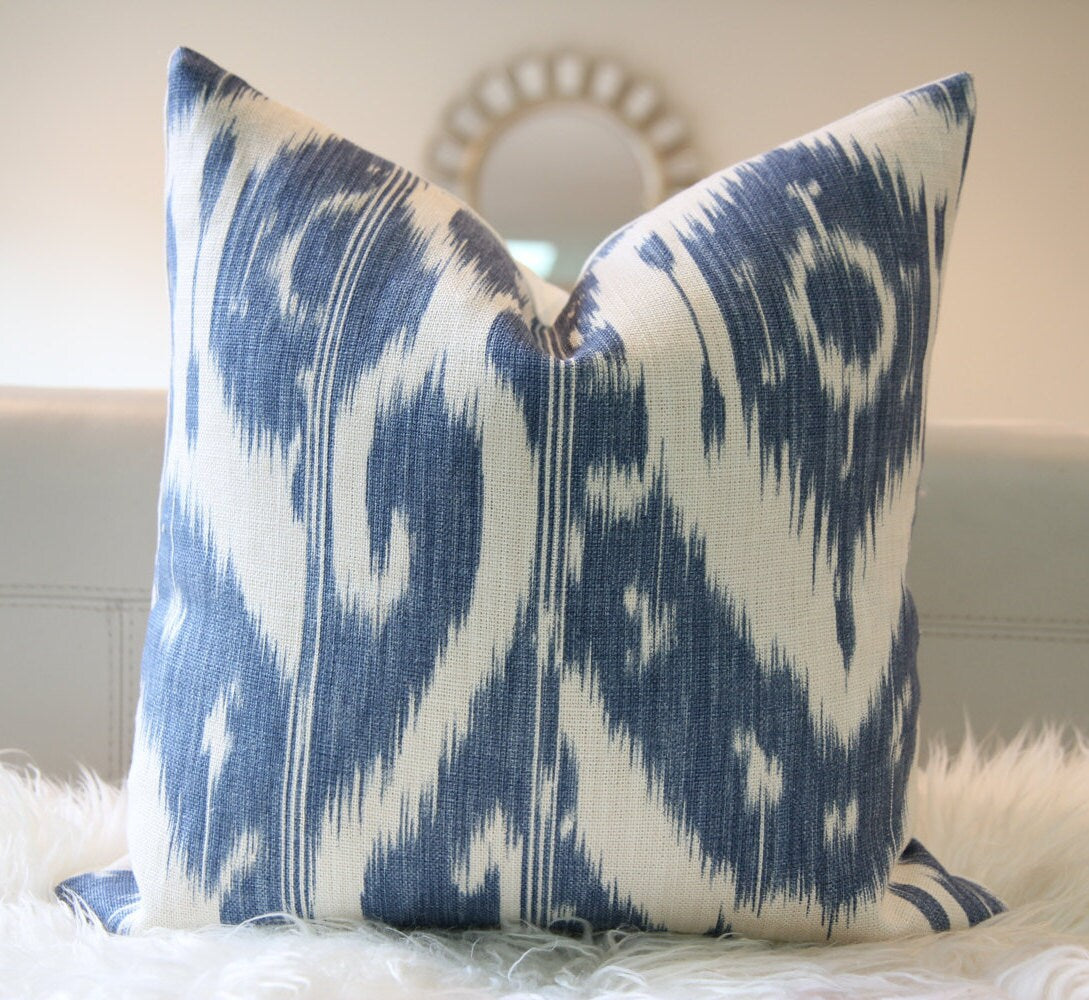 Kura Kura Navy Ikat Pillow 17" × 17"