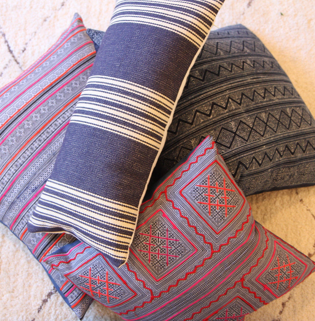 Indigo Striped Lumbar Pillow 12" × 24"