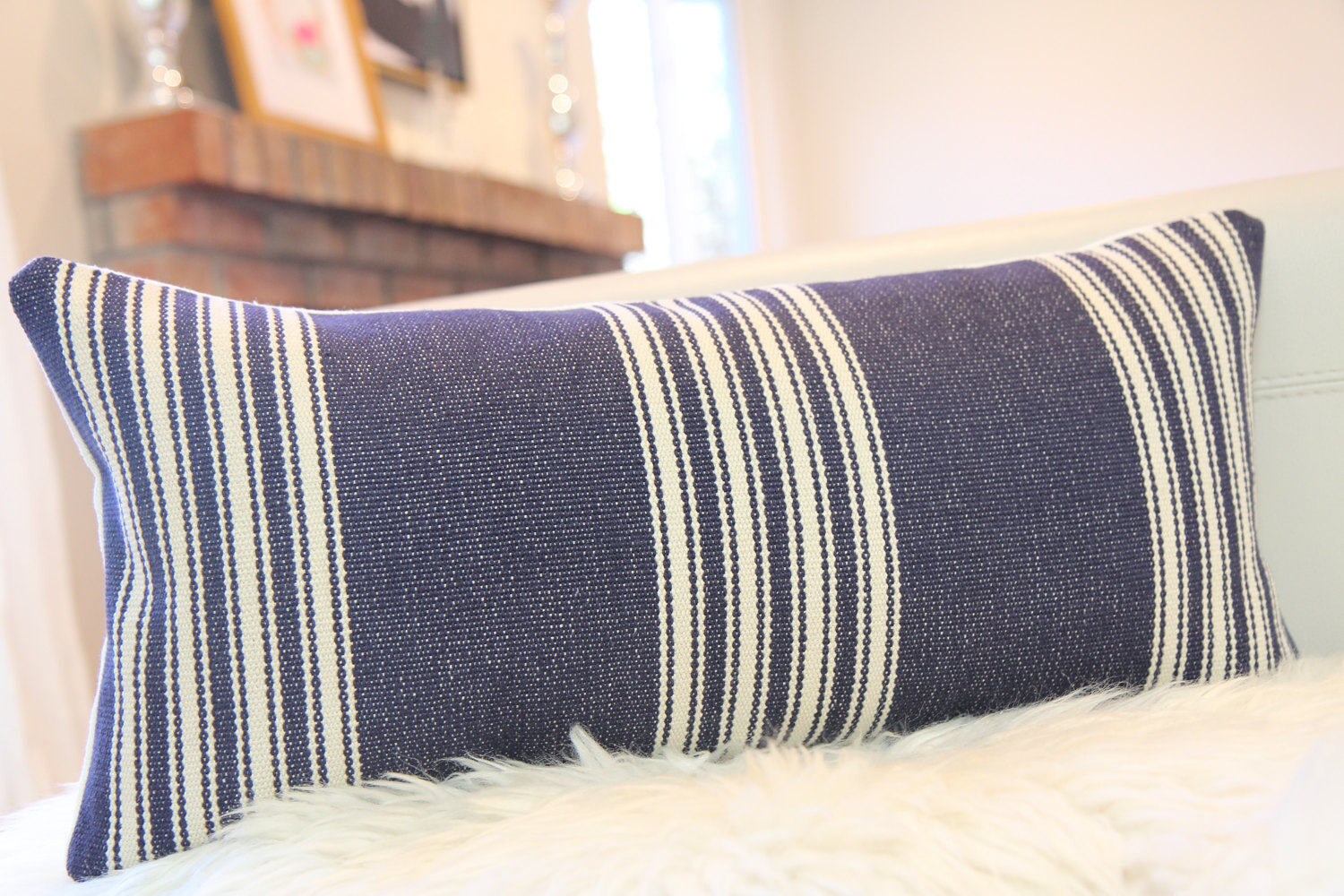 Indigo Striped Lumbar Pillow 12" × 24"
