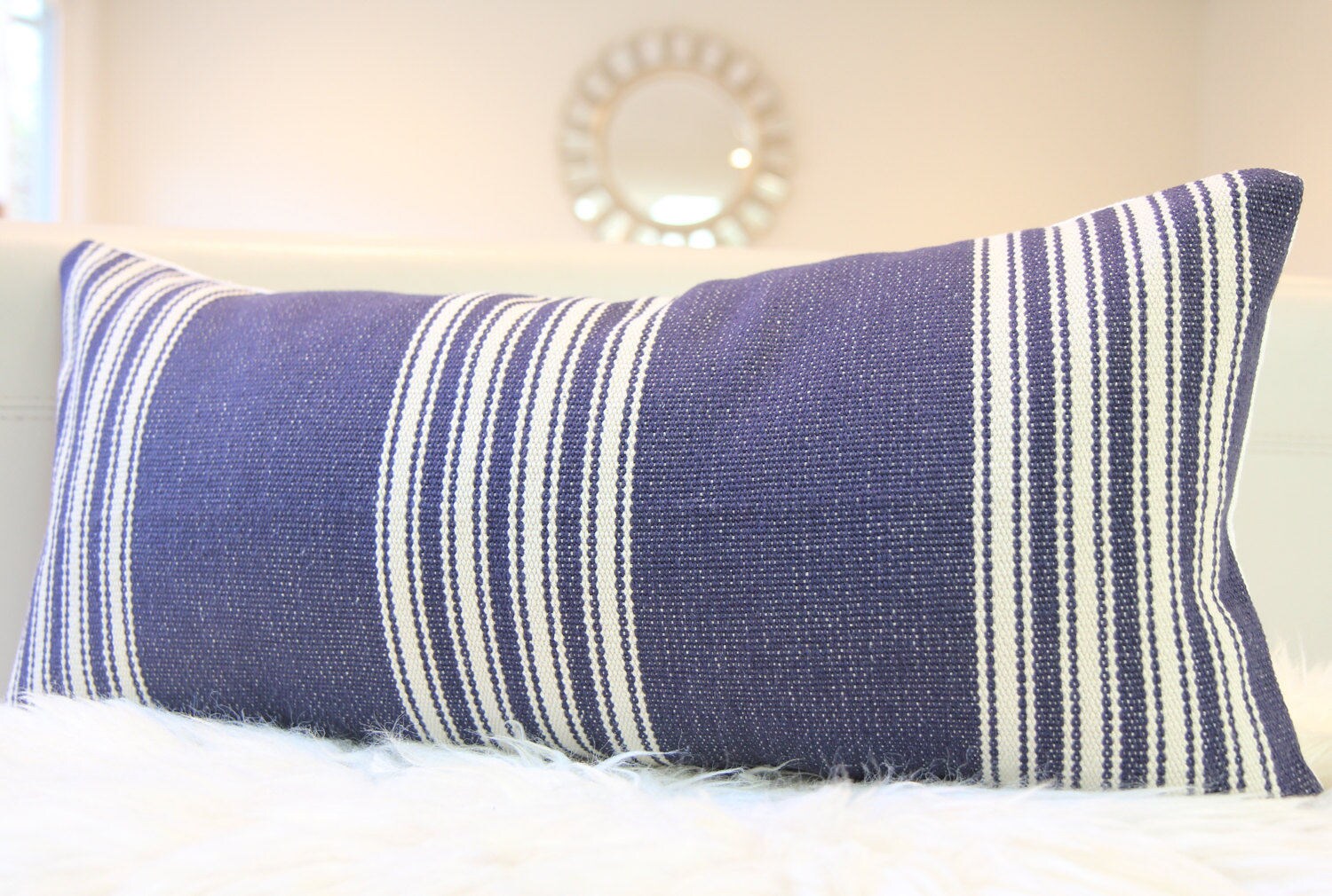 Indigo Striped Lumbar Pillow 12" × 24"