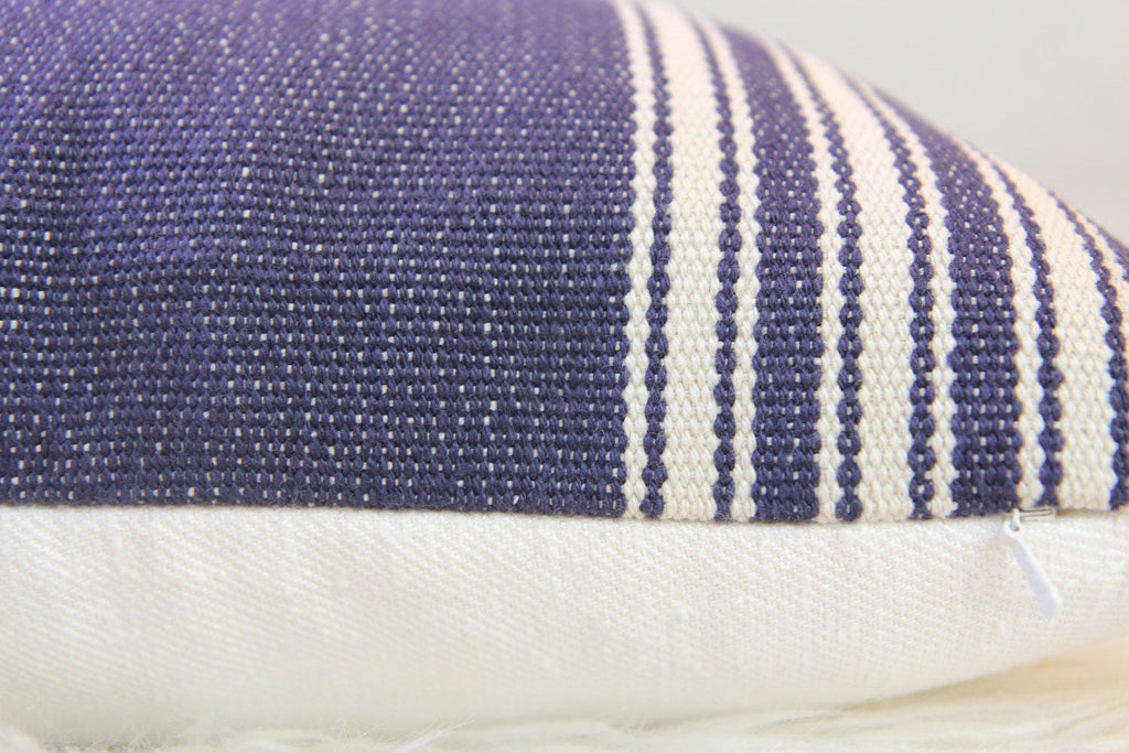Indigo Striped Lumbar Pillow 12" × 24"