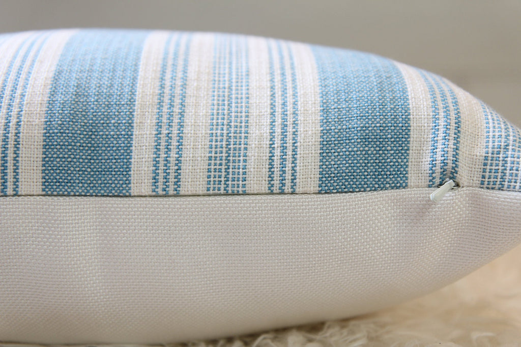 Striped Light Blue & White Pillow 14″ × 16″