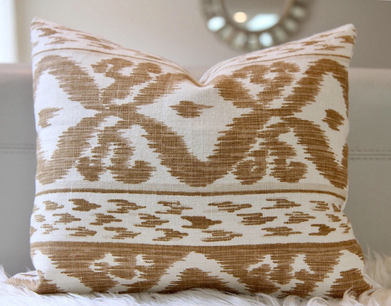 Ikat Beige Lumbar Pillow 14″ × 16″