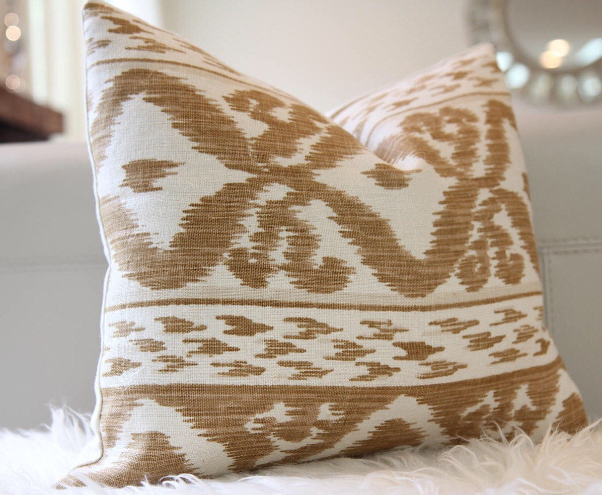 Ikat Beige Lumbar Pillow 14″ × 16″