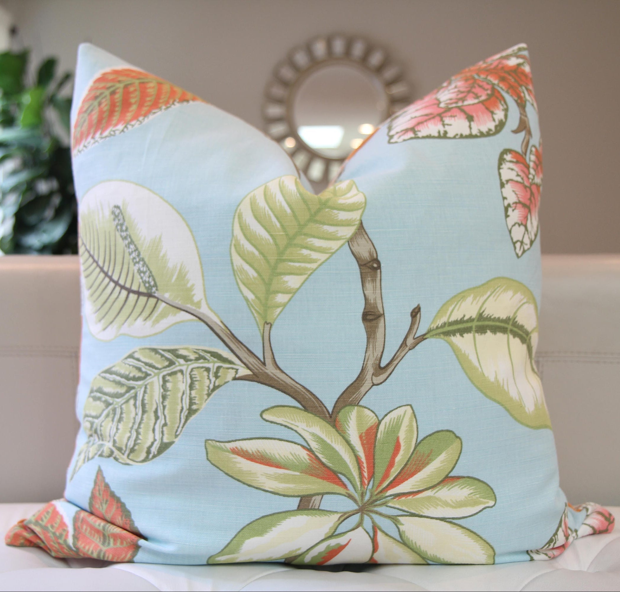 Double Sided Botanical Print Pillow 22″ × 22″