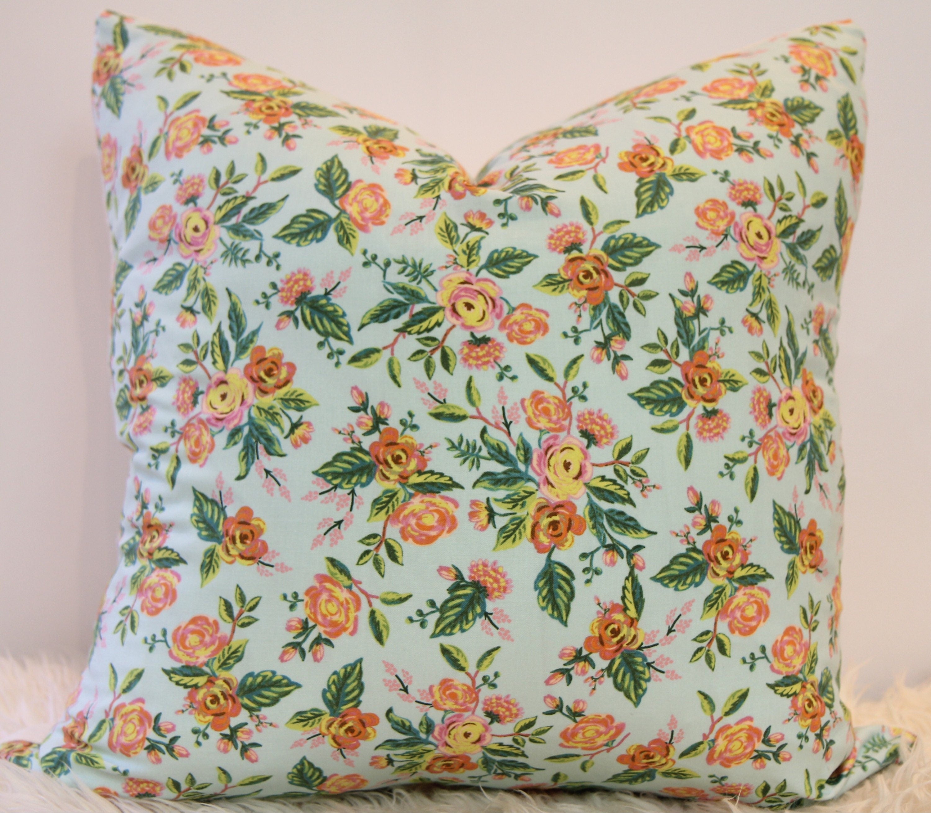 Jardin de Paris Aqua Floral Pillow 20" × 20"
