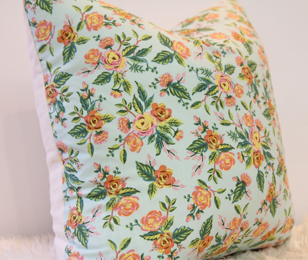 Jardin de Paris Aqua Floral Pillow 20" × 20"