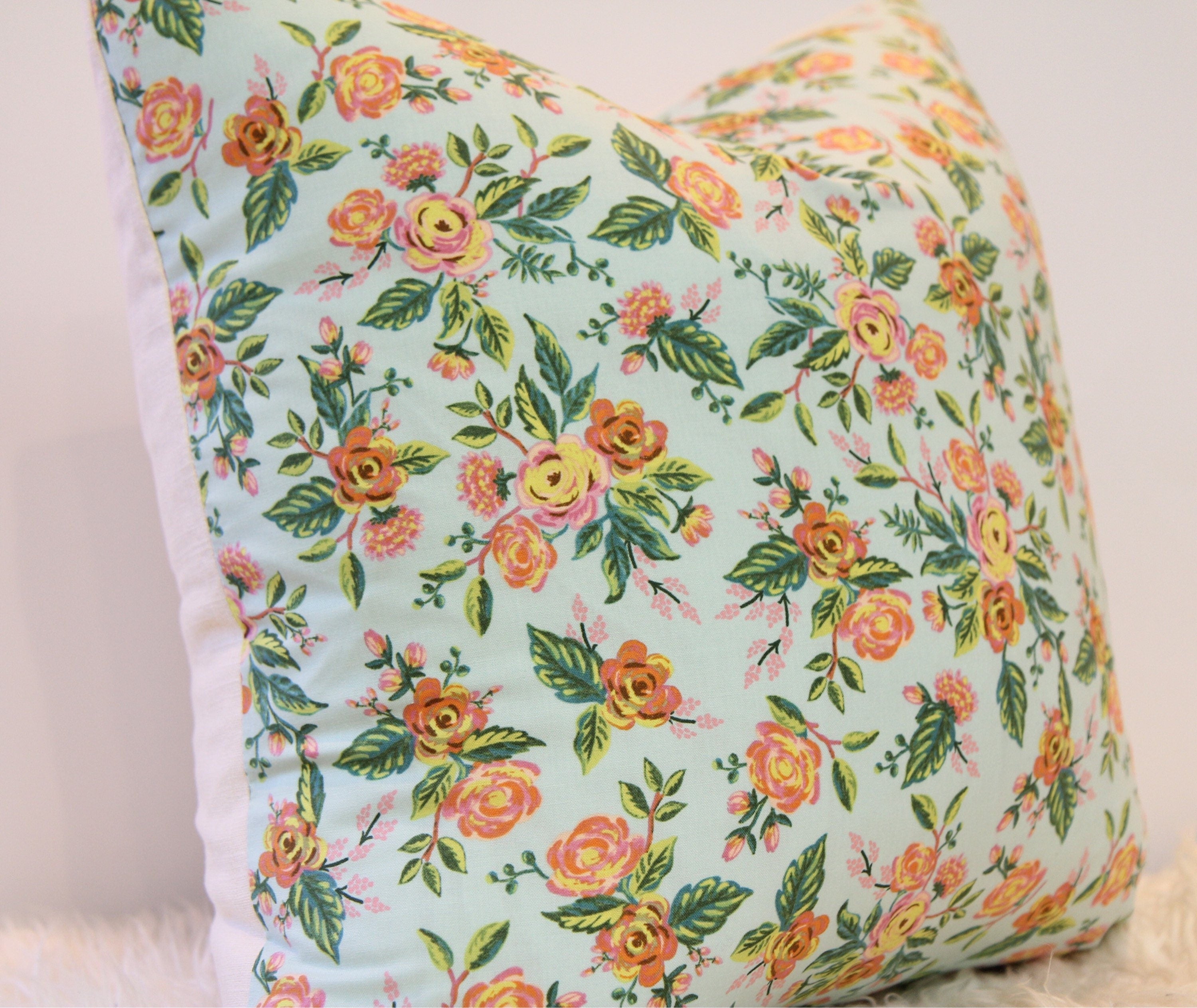 Jardin de Paris Aqua Floral Pillow 20" × 20"