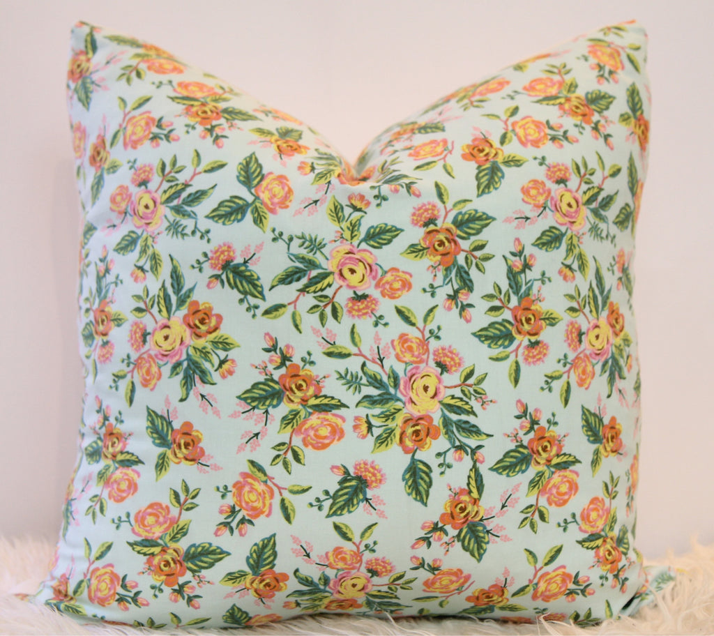 Jardin de Paris Aqua Floral Pillow 20" × 20"